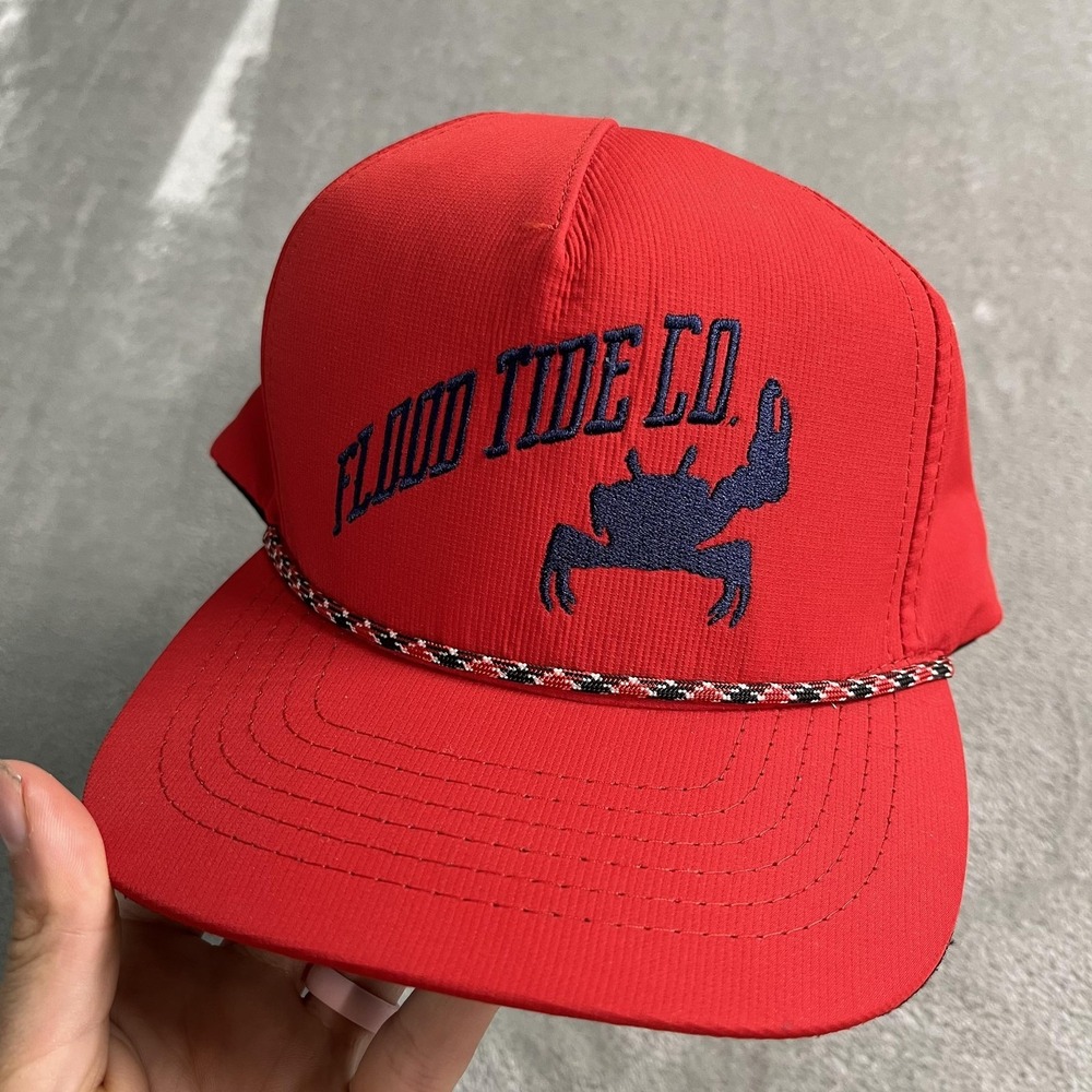 Flood Tide Co Snapback Hat Mens One Size Red Crab Rope Trucker‎ Cap Adjustable